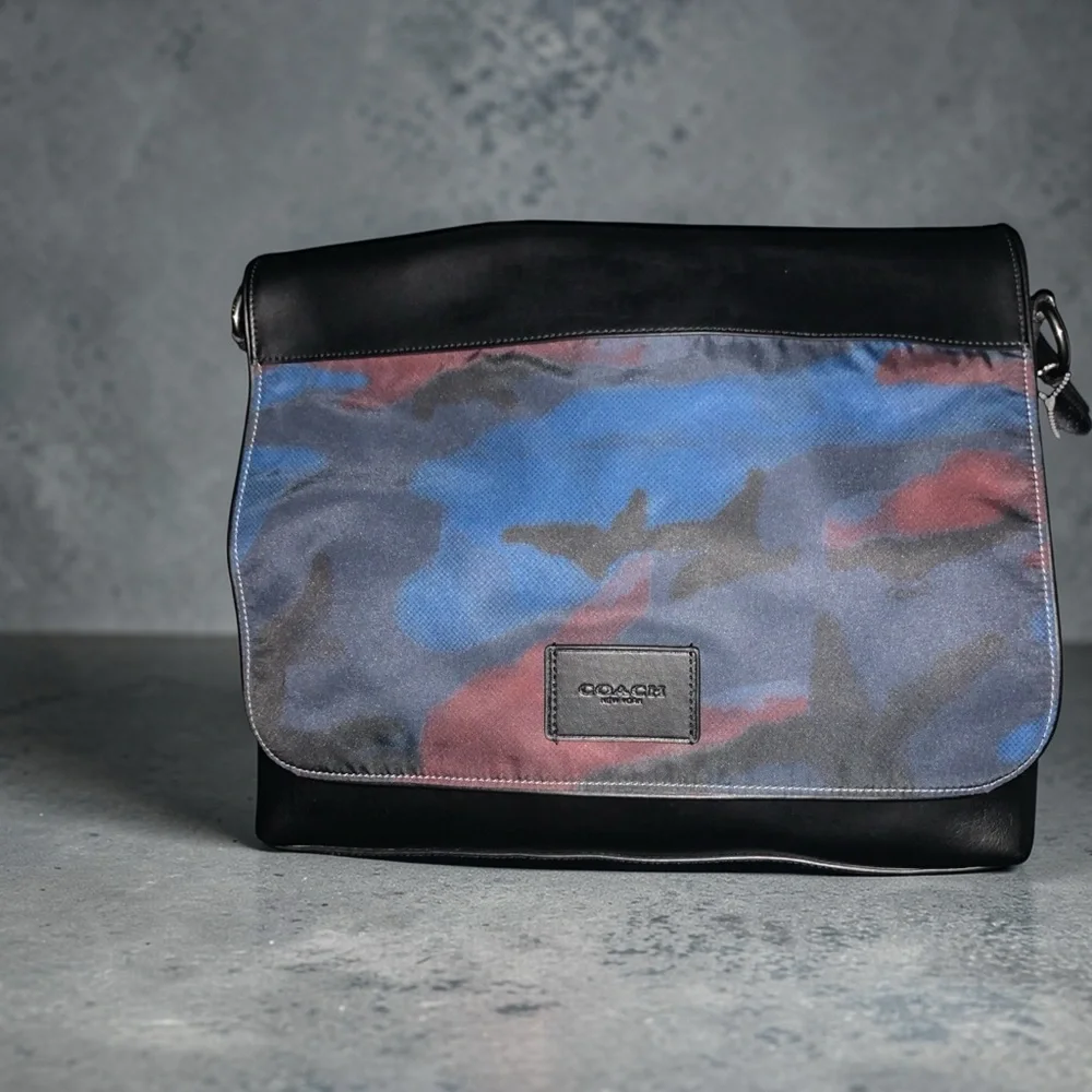 Coach Men's Camouflage Messenger Bag in Black and Blue